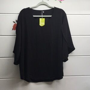 Black Blouse with Flutter Bell Sleeves